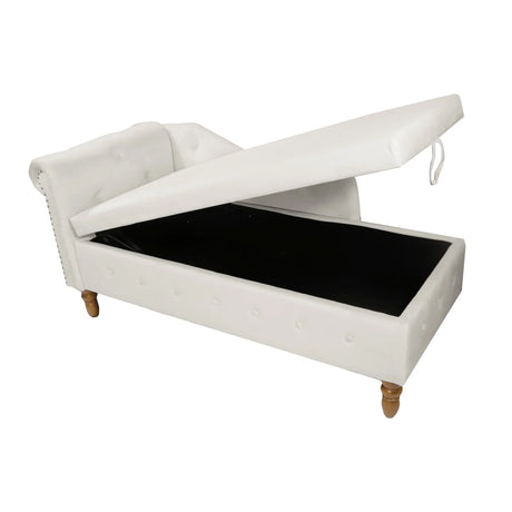 Beige Velvet Classic Storage Chaise Lounge Chair - Omega Lifestyles