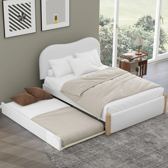 Full Upholstered Platform Bed With Twin Trundle White - Omega Lifestyles