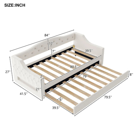 Twin XL Upholstered Linen Daybed With LED Trundle - Omega Lifestyles