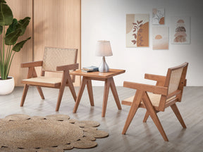 3-Piece Solid Wood Rattan Accent Chair And End Table Set - Omega Lifestyles