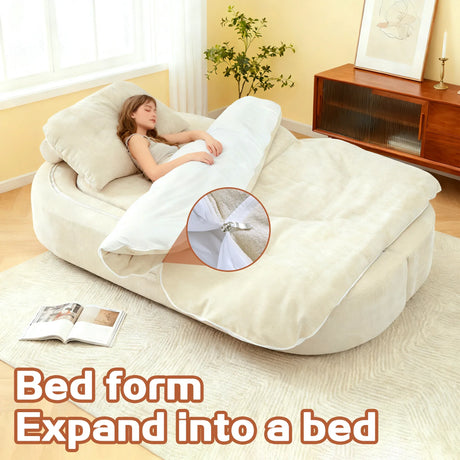 Modern Linen Foam-Filled Convertible Sleeper Sofa Bed With Pillows - Omega Lifestyles