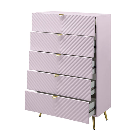Pink High Gloss Wave Pattern 5-Drawer Chest - Omega Lifestyles