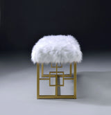 White Faux Fur Upholstered Metal Armless Lounge Bench - Omega Lifestyles