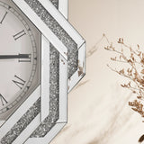 20-Inch Silver Mirrored Art Deco Wall Clock With Roman Numerals - Omega Lifestyles