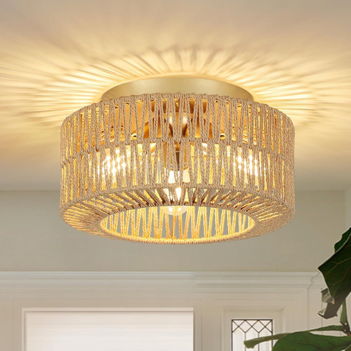 Boho 3-Light Hand-Woven Rattan Ceiling Light Fixture