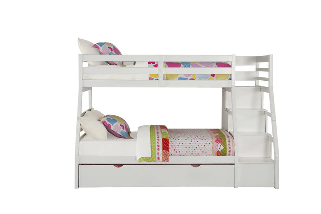 Twin Full White Synthetic Wood Bunk Bed With Trundle Storage - Omega Lifestyles