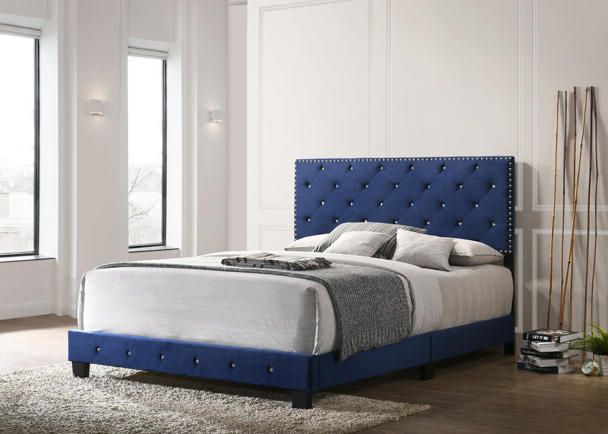 Navy Blue Velvet Full Upholstered Bed Frame