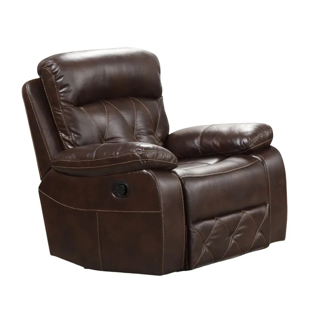 Transitional Brown Leatherette Manual Chair With Pillow Arms - Omega Lifestyles