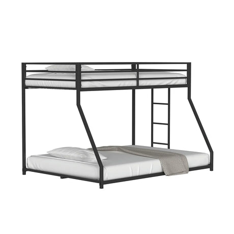 Contemporary Matte Black Metal Low Twin Over Full Bunk Bed - Omega Lifestyles