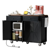Farmhouse Style Rolling Kitchen Island With Power Outlet - Omega Lifestyles
