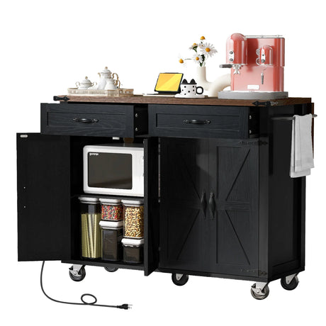 Farmhouse Style Rolling Kitchen Island With Power Outlet - Omega Lifestyles