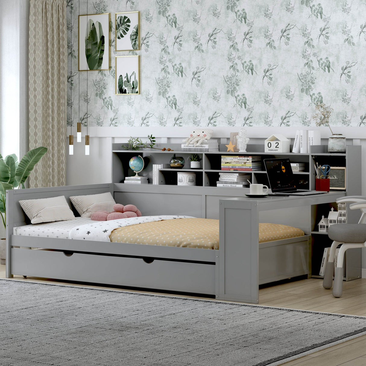 Multi-Functional Wooden Bed Frame With Trundle And Desk - Omega Lifestyles