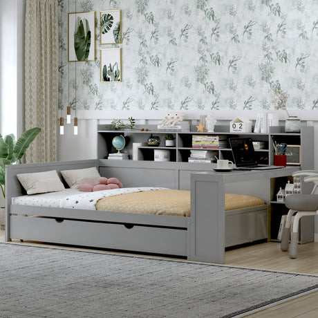 Multi-Functional Wooden Bed Frame With Trundle And Desk - Omega Lifestyles