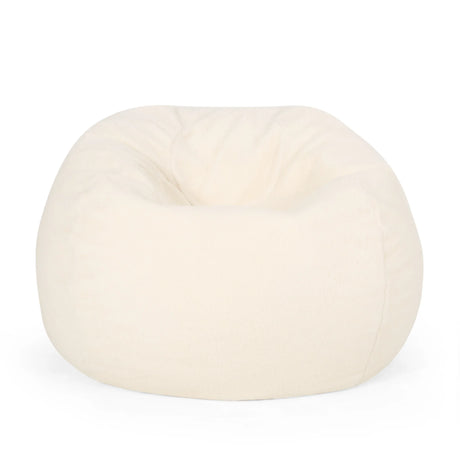 Cream Fabric Foam Filled Rounded Bean Bag Chair - Omega Lifestyles