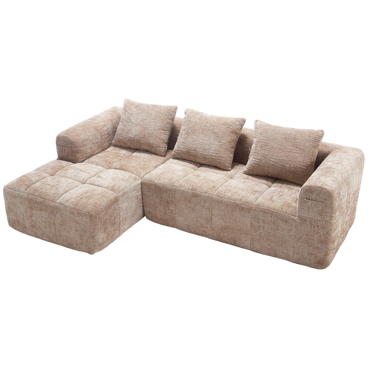 Chenille Modular 3-Seat Sectional Sofa With Side Pockets - Omega Lifestyles