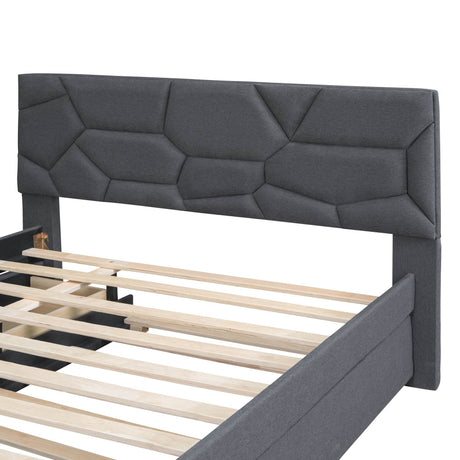 Full Upholstered Platform Bed With Trundle And Drawers - Omega Lifestyles