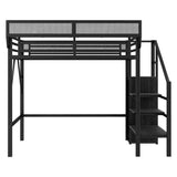 Twin Metal Loft Bed With Stairs Storage Shelves - Omega Lifestyles