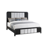 Queen Contemporary Black White 5-Piece Bedroom Set With Speaker Nightstand