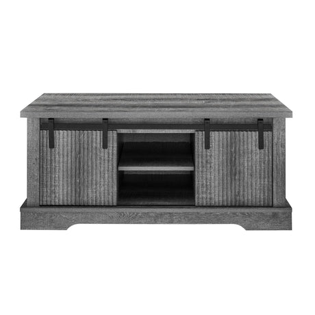 Rustic Grey MDF Sliding Barn Door Coffee Table - Omega Lifestyles