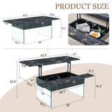 Lift-Top Coffee Table With Storage Black Marble Glass - Omega Lifestyles