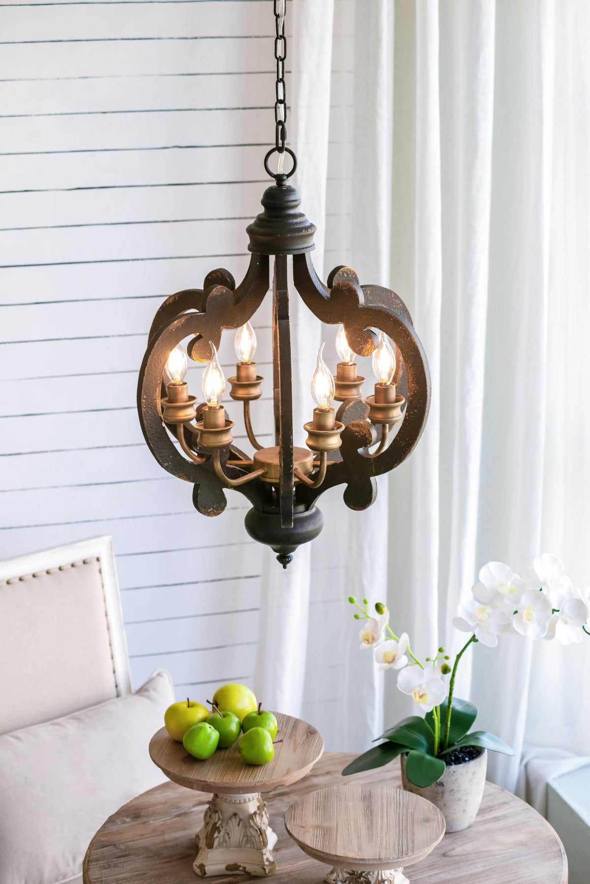 Farmhouse 6-Light Wood Pendant Chandelier