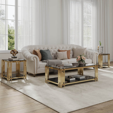 Golden Stainless Steel Rectangular Double-Layer Coffee Table - Sleep Galleria