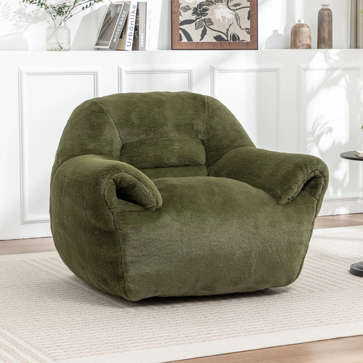Faux Fur Comfy Bean Bag Chair With Back Support Green - Omega Lifestyles