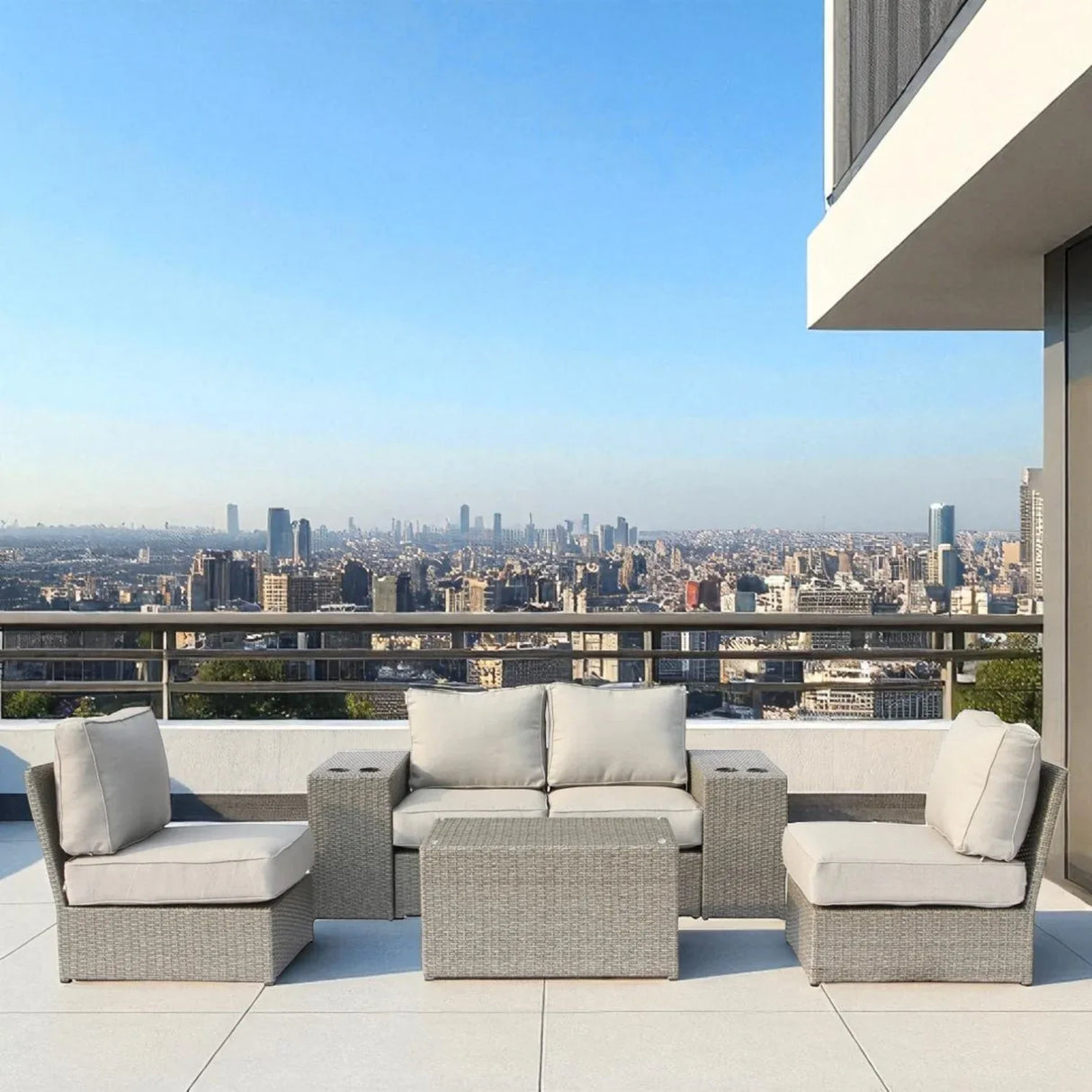 7-Piece All-Weather HDPE Wicker Patio Sectional Set With Cushions - Omega Lifestyles