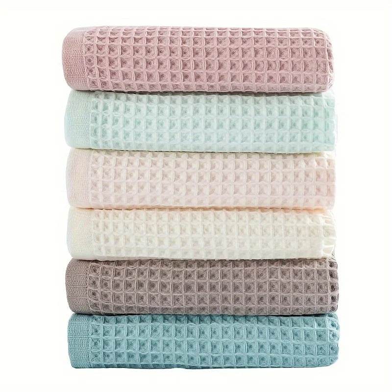 70X140Cm Large Towel Modern Waffle Bath Towel Set Quick Drying Knit Fabric Plaid Pattern Soft Absorbent Cotton Solid Color