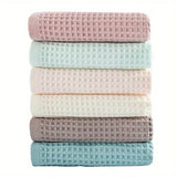 70X140Cm Large Towel Modern Waffle Bath Towel Set Quick Drying Knit Fabric Plaid Pattern Soft Absorbent Cotton Solid Color