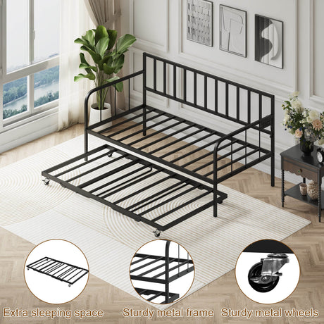Twin Metal Daybed With Trundle Sofa Bed Frame - Omega Lifestyles