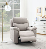Light Gray Polished Microfiber Power Lift Heating Massage Chair - Omega Lifestyles