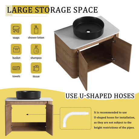 30-Inch Wall-Mounted Bathroom Vanity With Ceramic Sink - Omega Lifestyles