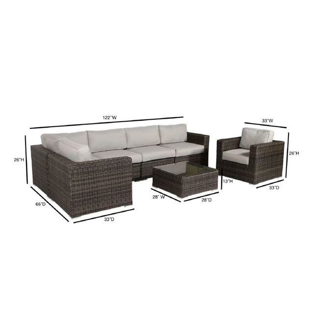 5-Person Grey Wicker Patio Set With Cushions Fully Assembled - Omega Lifestyles