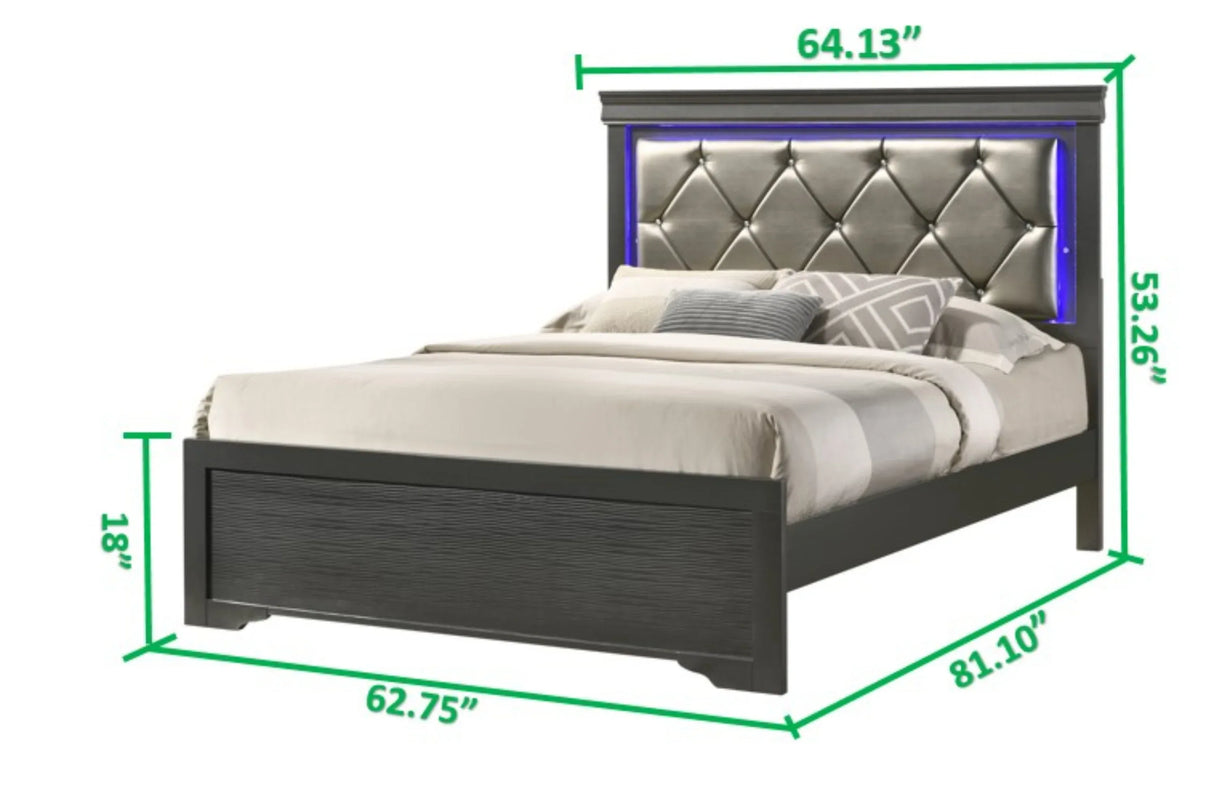Modern Queen Upholstered Wood Bed With LED Headboard - Omega Lifestyles