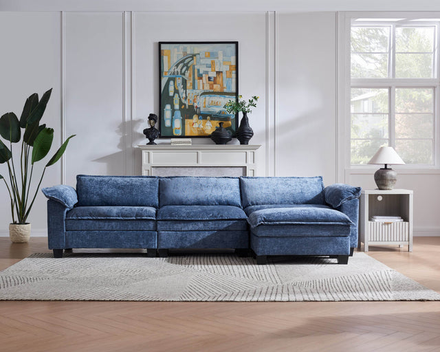 Modular L-Shaped 3-Seat Blue Sectional Couch - Omega Lifestyles