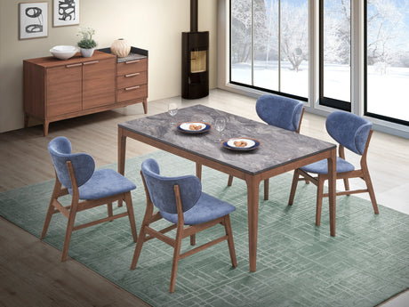 5-Piece Walnut Finish Dining Table And Upholstered Chairs Set - Omega Lifestyles