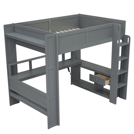 Full Wood Gaming Loft Bed Frame With Desk LED Charging Station - Omega Lifestyles