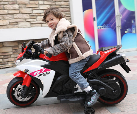 12V Electric Kids Ride-On Motorcycle With Training Wheels - Omega Lifestyles