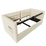 Twin Beige Velvet Upholstered Hydraulic Storage Bed Frame - Omega Lifestyles