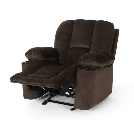Manual Recliner Chair With Plush Fabric And Cup Holders - Omega Lifestyles