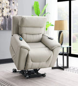 Light Gray Faux Leather Power Lift Heating Massage Chair - Omega Lifestyles
