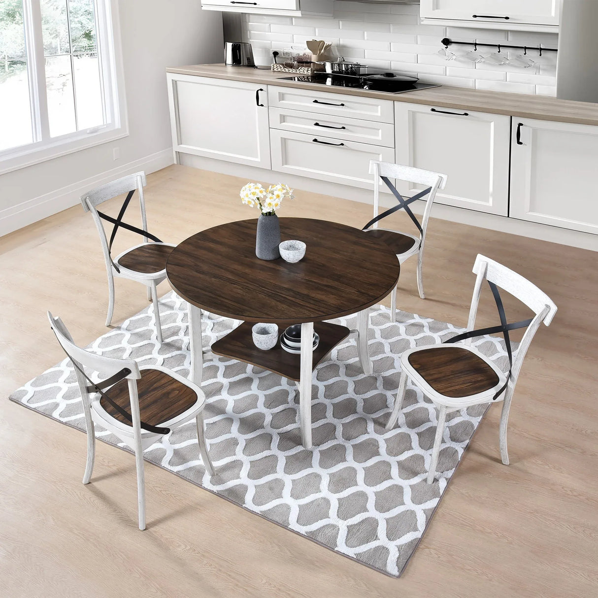5-Piece Round Dining Set With X-Back Chairs - Omega Lifestyles