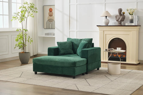 Green Corduroy Chaise Lounge Chair With Ottoman - Omega Lifestyles