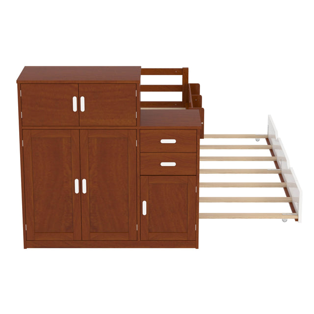 Twin Wood Platform Bed With Bookshelf Movable Wardrobe And Trundle - Omega Lifestyles