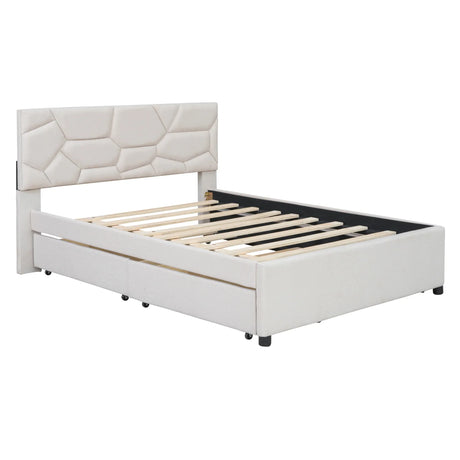 Full Upholstered Platform Bed With Trundle And Drawers Full - Omega Lifestyles