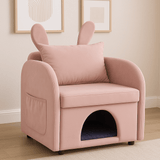 Velvet Pink Bunny Ear Pet-Friendly Armchair With Hideaway - Omega Lifestyles