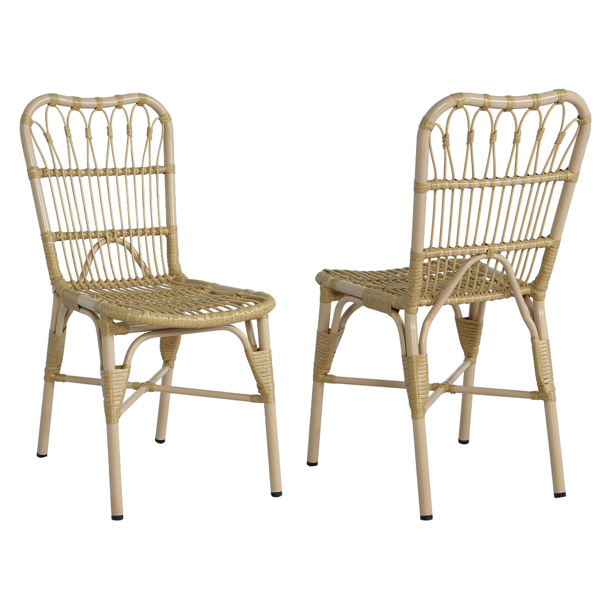 Set of 2 Hand-Woven Rattan Outdoor Patio Chairs