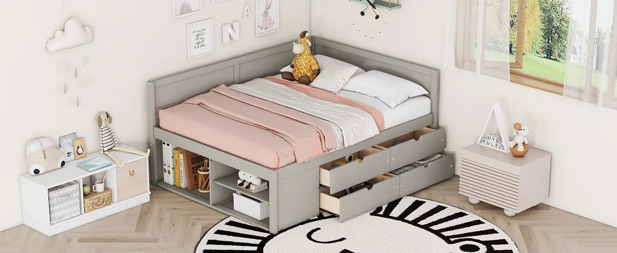 Full Solid Wood Full Size Daybed With Drawers And Shelves - Omega Lifestyles