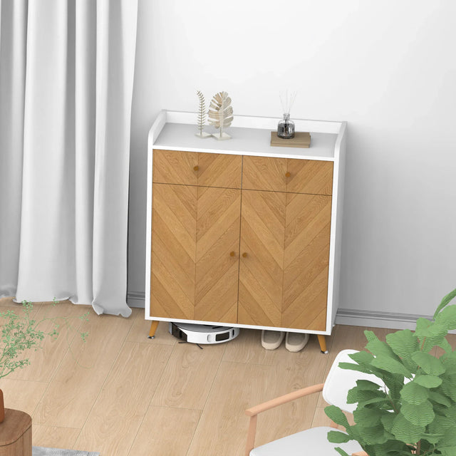 Modern White Herringbone 4-Tier Shoe Cabinet With Drawers - Omega Lifestyles